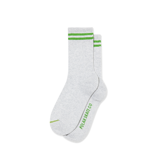 Polar Rib 2 Stripe Socks - Heather Gray / Green