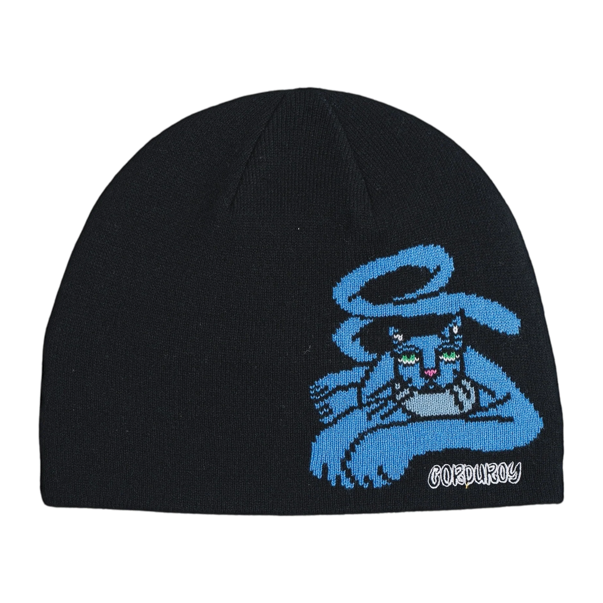 Corduroy Blue Cat Beanie - Black