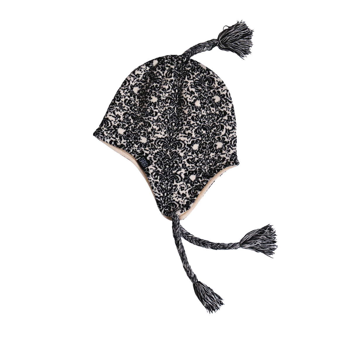 Corduroy Doily Ear Flap Beanie - Natural