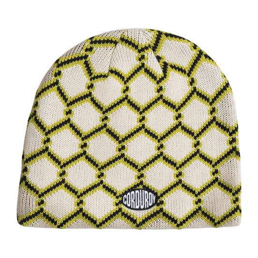 Corduroy Keep Out Skully Beanie - Eggshell