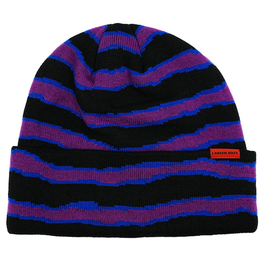 Corduroy Ripped Stripe Beanie - Black