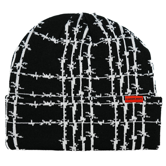 Corduroy Barbed Plaid Beanie - Black