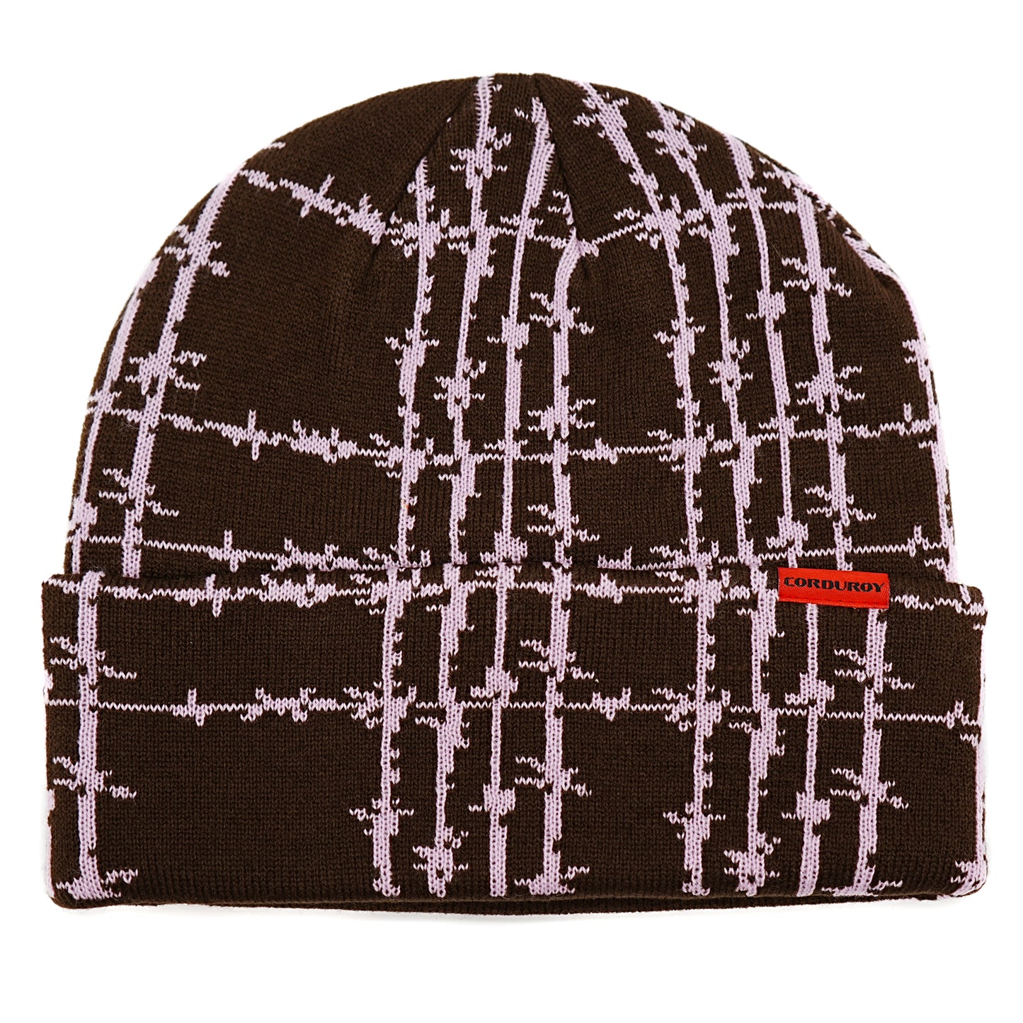 Corduroy Barbed Plaid Beanie - Brown