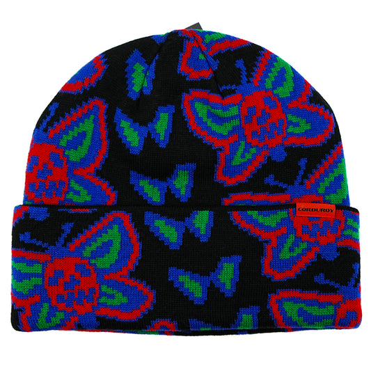 Corduroy Skull Fly Beanie - Black