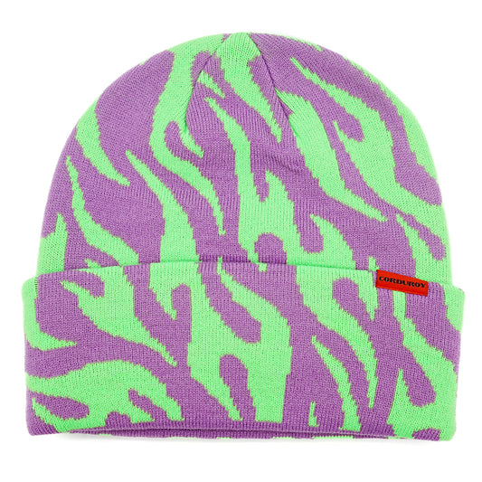 Corduroy Tribal Flames Beanie - Lavender