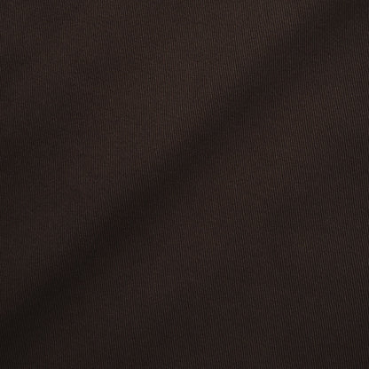 A close-up of dark brown ribbed knit fabric with soft diagonal folds and shadows.
