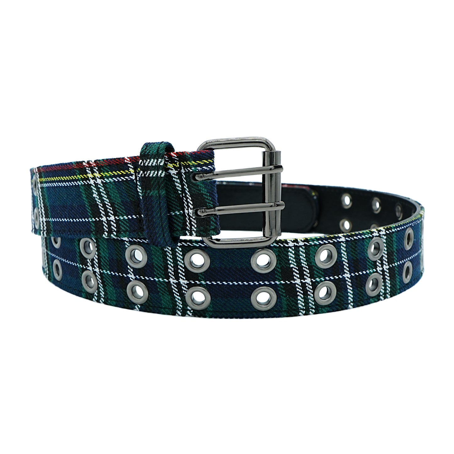 Loosey Grommet Plaid Belt - Green