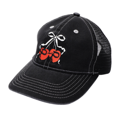 Passport Cherries Leagues Trucker Hat - Washed Black