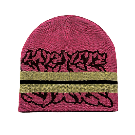 Late Nite Stars Striped Logo Beanie - Magenta