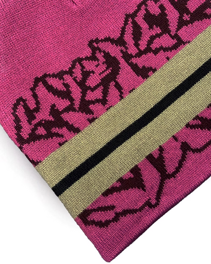 Late Nite Stars Striped Logo Beanie - Magenta