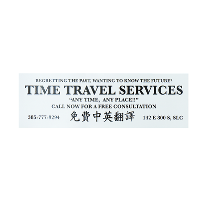 Time Machine "Time Travel Services" Sticker - White
